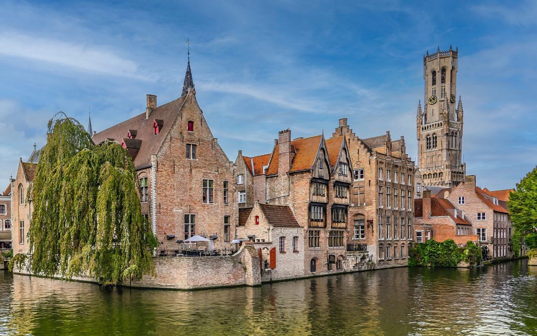 Bruges famous canel and Belfry Tower