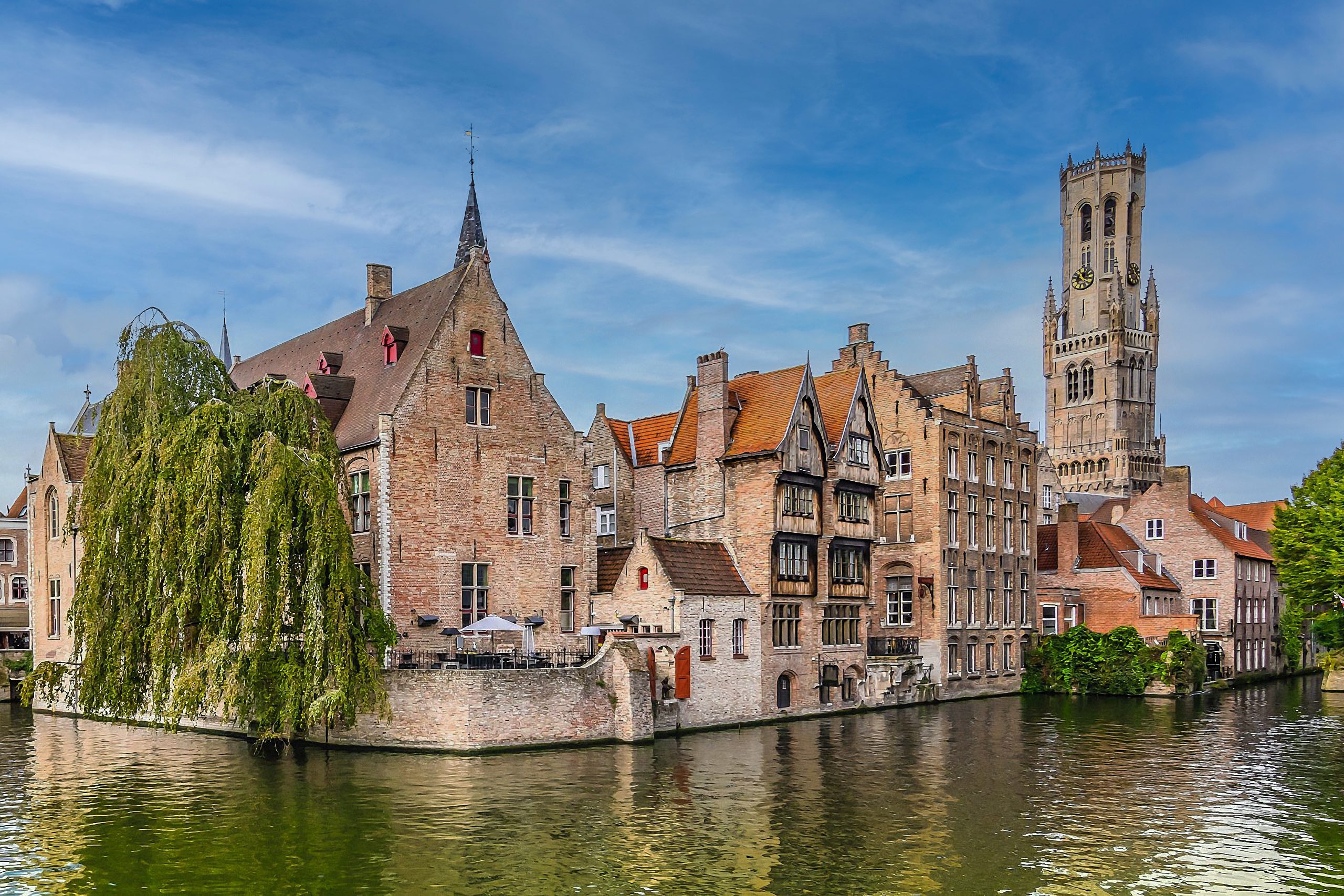 Bruges famous canel and Belfry Tower