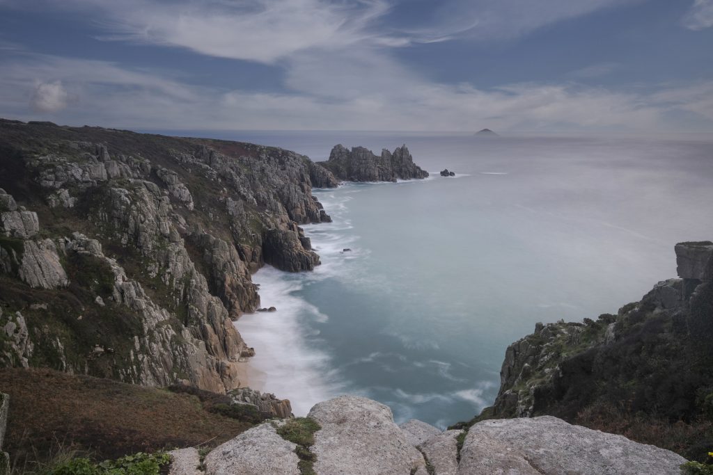 and Logans Rock in Cornwall Pednvounder Beach and Logans Rock in Cornwall