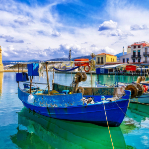 Rethymnon with old lighthouse and fishing boats, Crete island copy