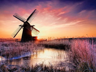 Sunset over Windmill in Norfolk